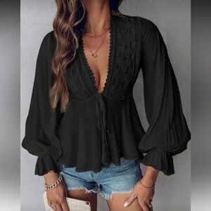 Boho Black Lace Blouse